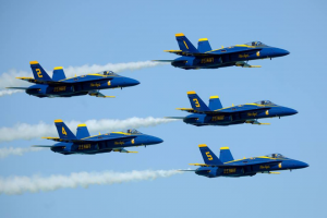 U.S. Navy Blue Angels pilots in perfect alignment. Photo by Barry Butler, Chicago, Illinois