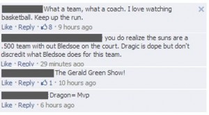 Comments from the Phoenix Suns' Facebook page