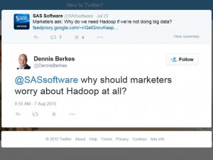 Tweet: "Why should marketers worry about Hadoop at all?"