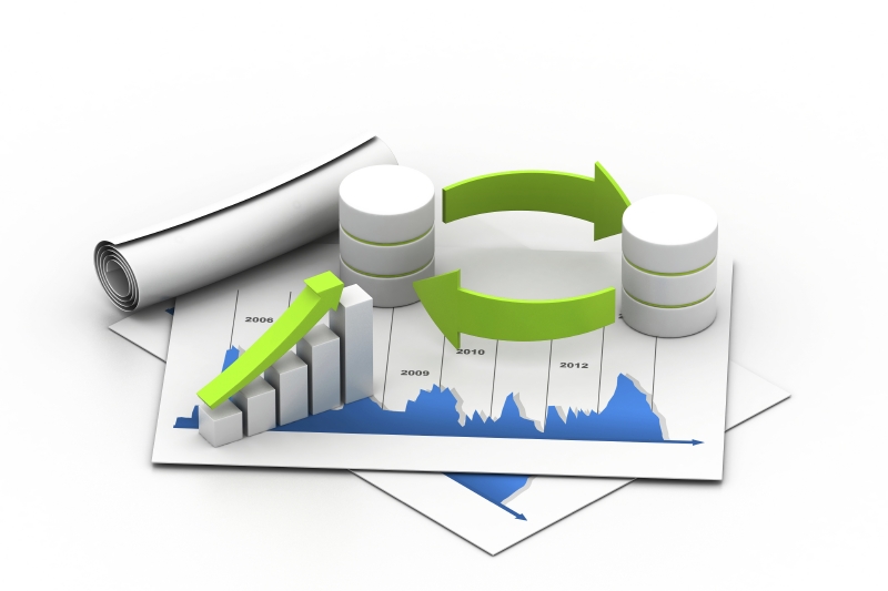 database concept with bar charts