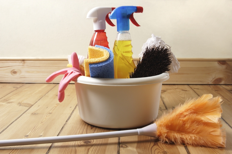 cleaning supplies for clean-up woman