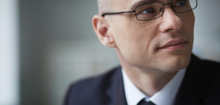 Business man considering streaming data motive meeting opportunity