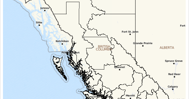 British Columbia with projected values on OpenStreetMap