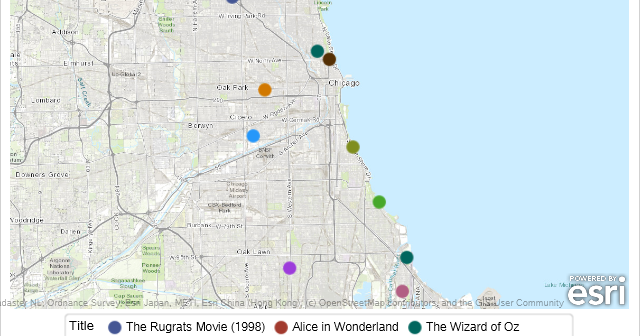 PROC SGMAP SCATTER of Movie Locations