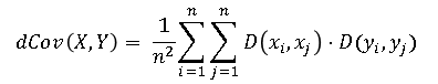 Distance covariance formula