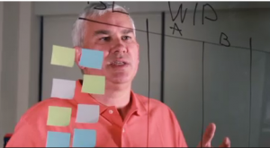 Tim at the Kanban board