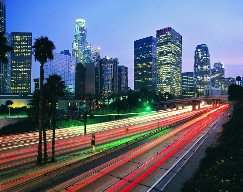 LA Highway lit up at dusk