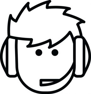 line drawing of man with headset for chatting