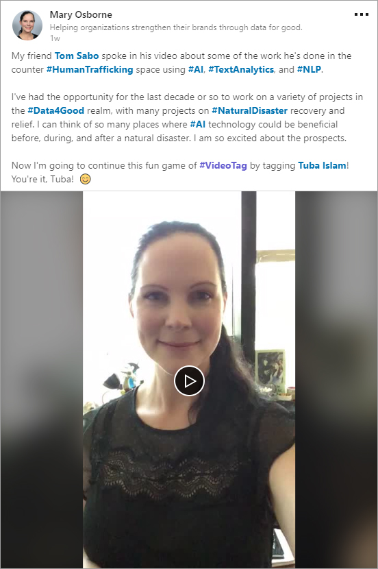 Mary Osborne's #VideoTag post on LinkedIn