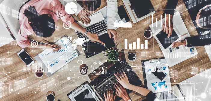 Tech takes: Jared Peterson on LLMs, agentic AI and low-code/no-code Imaginative visual of business people and financial firms staff . Concept of human resources , enterprise resource planning ERP and digital technology .