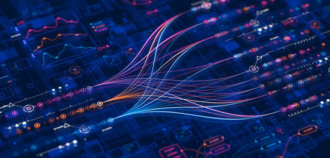 Big data technology Data science analysing artificial intelligence generative AI deep learning machine learning algorithm Neural flow network analytics innovation abstract futuristic. 3d rendering.