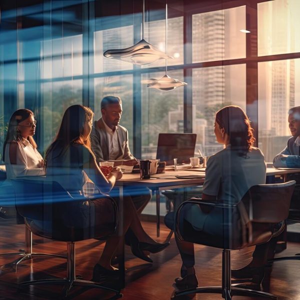 business formal meeting conference discussion with coworker shareholder or client concentrate private ideas data report analysis businesspeople working find solution together in office,ai generate