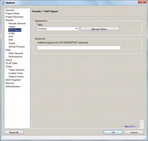 Results, Style selector in SAS Enterprise Guide