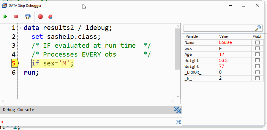 Debugger with IF