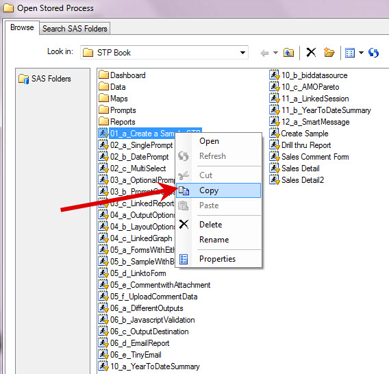 Open Stored Process GUI with Copy Selection