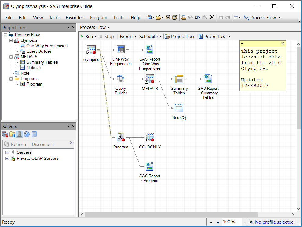 Screenshot van SAS Enterprise Guide software.