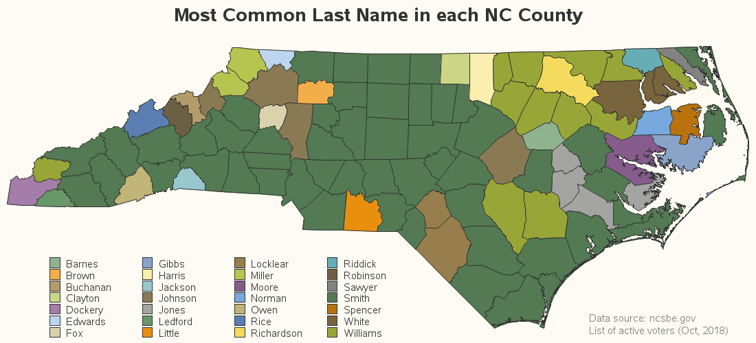 What Is The Most Common Last Name In Each North Carolina County SAS 