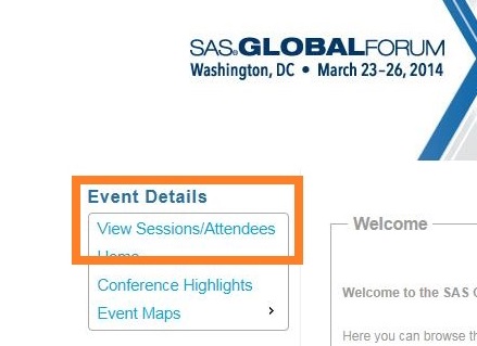 Screen capture of home page with View Session/Attendees selection highlighted