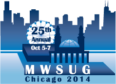 MWSUG 2014 logo showing Chicago skyline and 25th anniversary banner