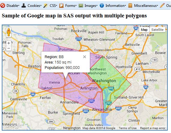 Google map generated in SAS with clickable polygons