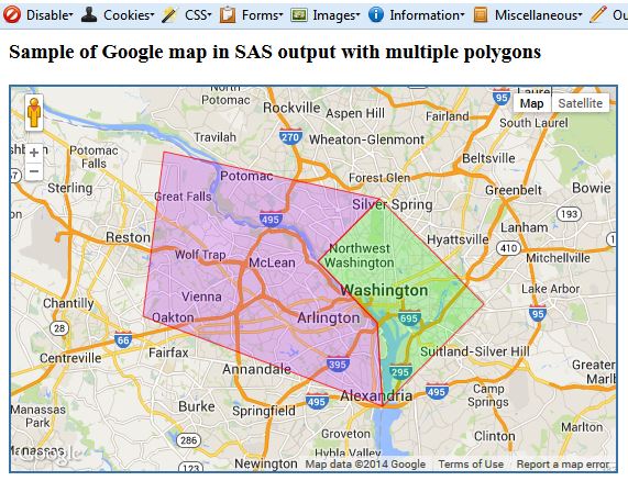 Google map generated in SAS with clickable areas