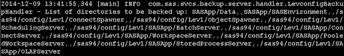 List of files in SAS Backup and Recovery Tool
