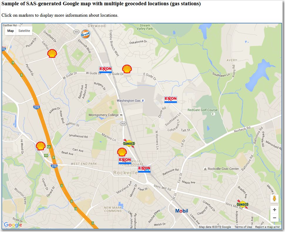 Interactive Google map generated in SAS