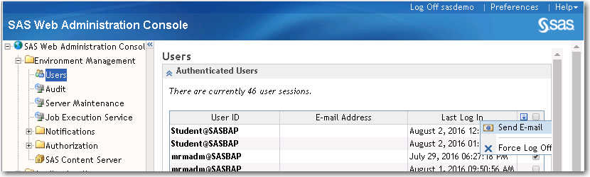 Screenshot van SAS Web Server software.