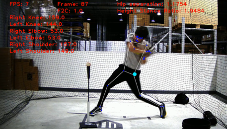Batting lab: video frame with joints's coordinates captured