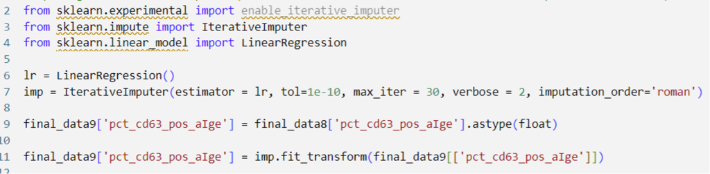 Figure 2: A snippet of the code I used to impute one of the variables